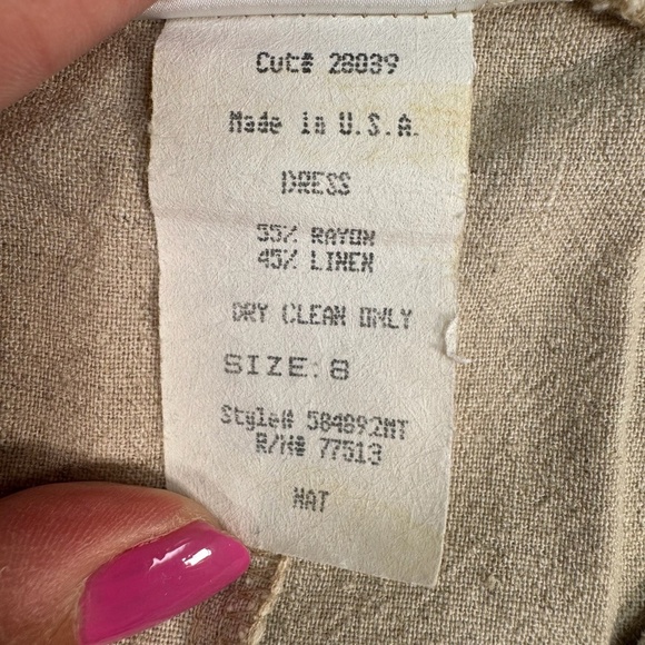 Nina Piccalino Linen Blend Short Sleeve Maxi Dress Womens Size 8 V Neck Oatmeal - Picture 4 of 6